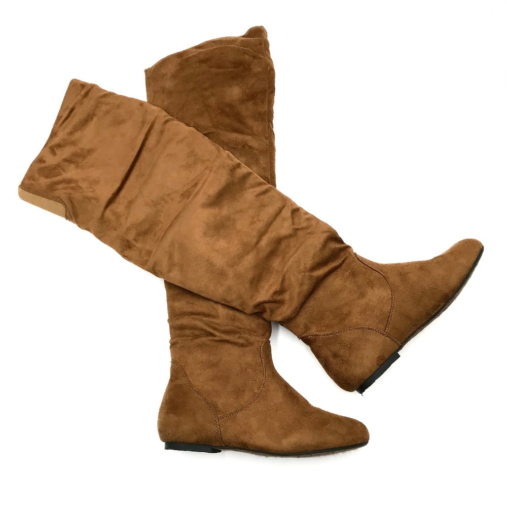 Brown Suede Like  Flat Tall Boots